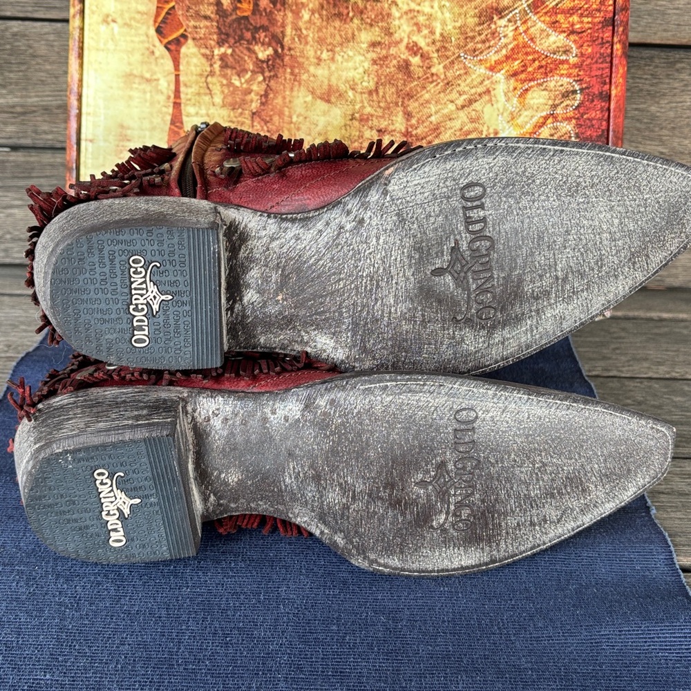 NWB Old Gringo Burgundy Medusa Fringe Ankle Boots 9B - Picture 5 of 8